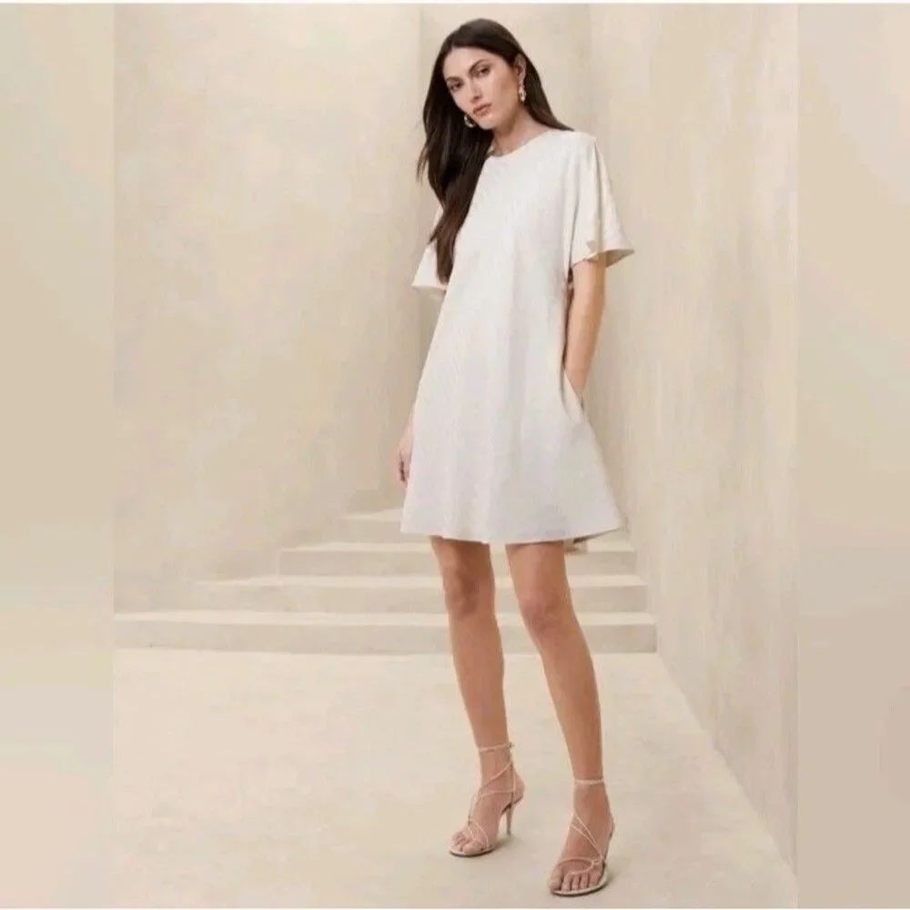 Banana Republic 2024 Ice Vanilla Ivory Mini Dress Linen Blend Women’s Medium